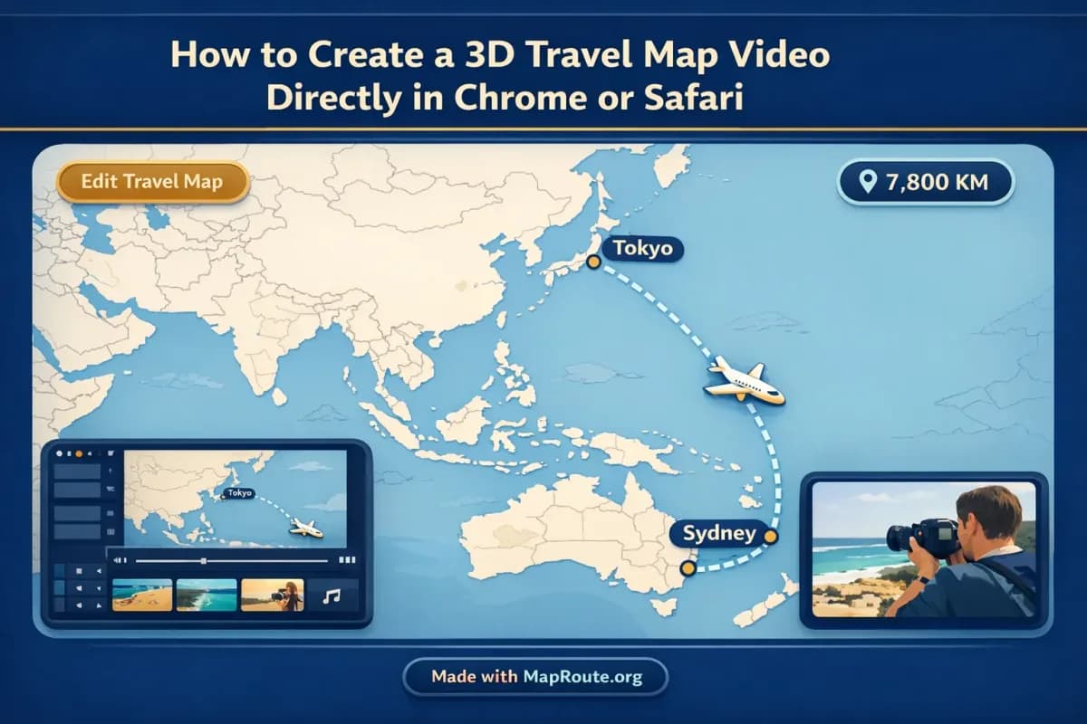 Creator editing a downloaded travel map clip alongside other vlog footage