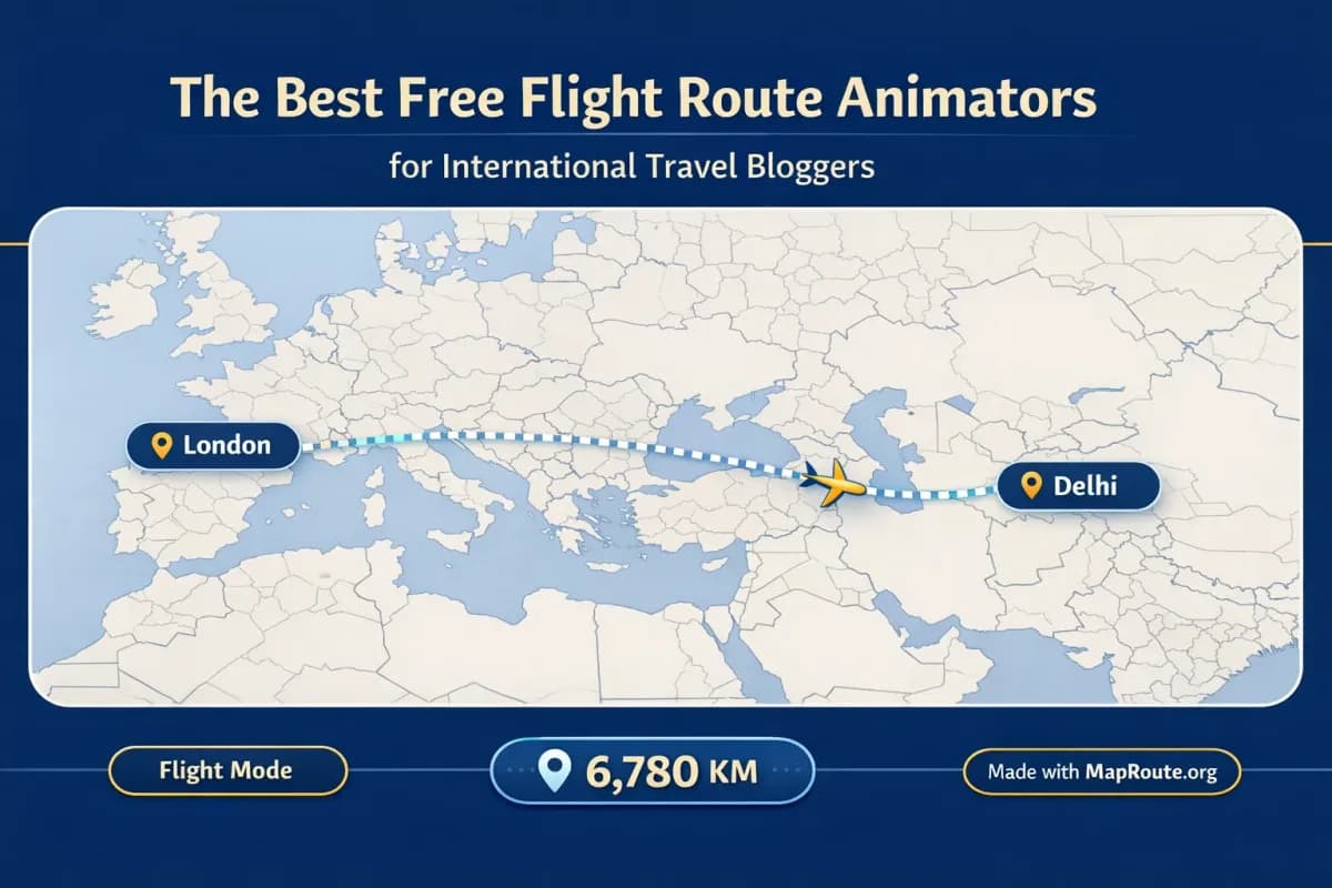 Animated flight path across a world map representing an international journey